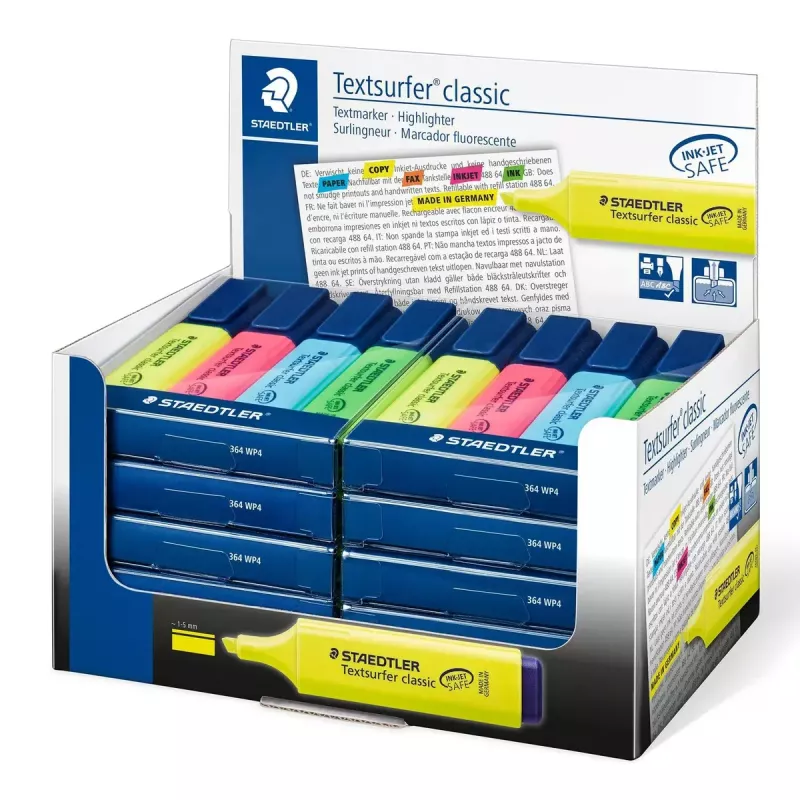 Korostuskynä Staedtler Textsurfer classic 364 kiilakärki sininen vihreä pinkki keltainen