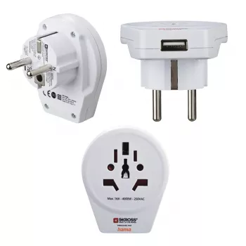 Hama maailma-Eurooppa USB-verkkopistokeadapteri universaali valkoinen