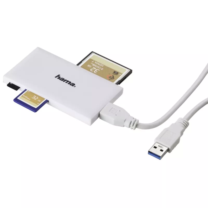 Hama USB 3.0 monikortinlukija, SD/microSD/CF/MS, valkoinen