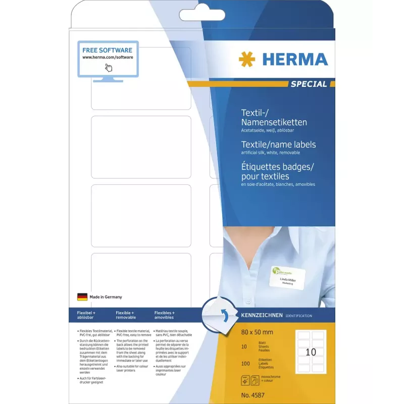 Itseliimautuva tarra HERMA 4587 pyöristetty suorakaide irrotettava valkoinen