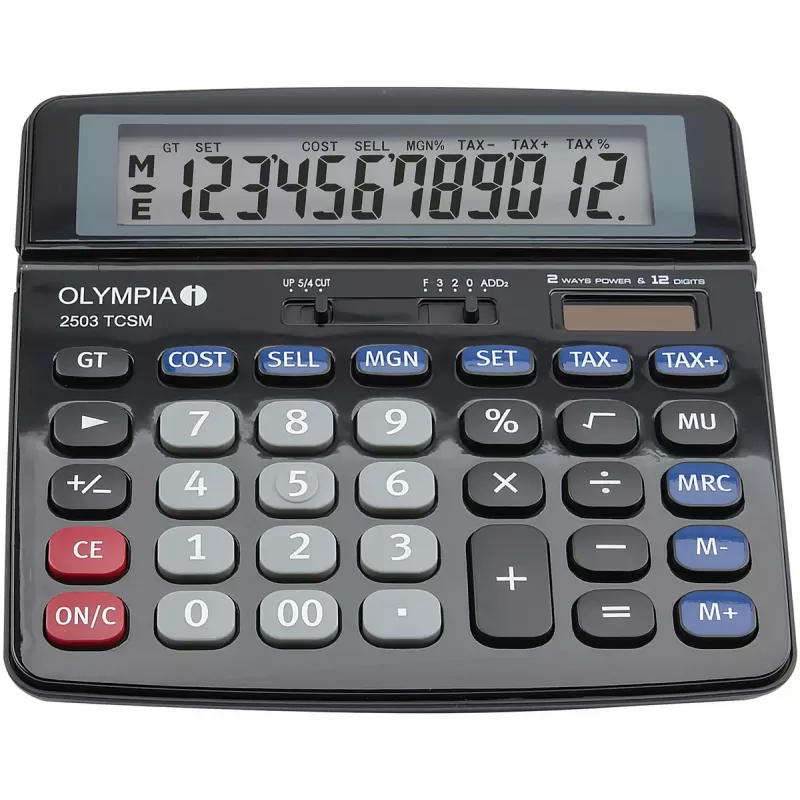 Peruslaskin Olympia 2502 pöytämalli musta sininen harmaa