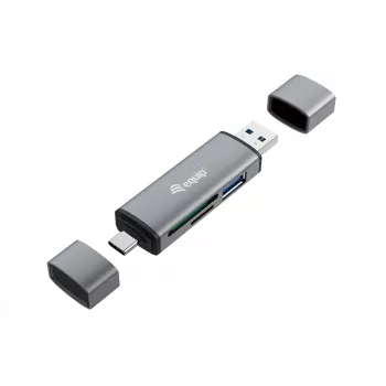 Equip Kortinlukija USB 3.0 keskitin, OTG, MicroSD (TransFlash), MicroSDHC, SD, SDHC, harmaa, CE & RoHS, USB 3.2 Gen 1 (3.1 Gen 1) Type-A/Type-C, 202 mm, 12 mm