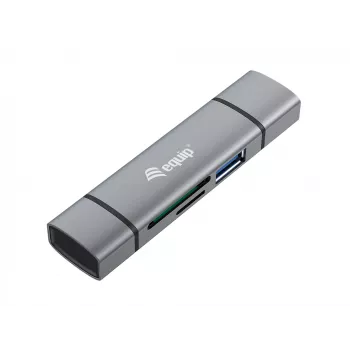 Equip Kortinlukija USB 3.0 keskitin, OTG, MicroSD (TransFlash), MicroSDHC, SD, SDHC, harmaa, CE & RoHS, USB 3.2 Gen 1 (3.1 Gen 1) Type-A/Type-C, 202 mm, 12 mm