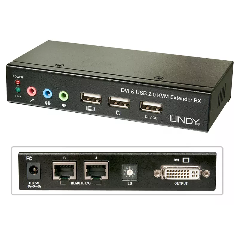 Lindy 39377 Cat.5 KVM Extender Classic, DVI, USB, enintään 50 m