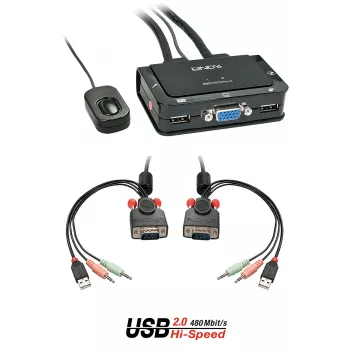 Lindy 2 portin VGA, USB 2.0 & Audio -kaapeli-KVM-kytkin