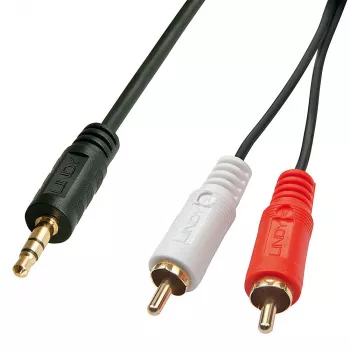 Lindy 5m Premium Phono - 3,5 mm kaapeli, 2 x RCA, uros, 3,5 mm, uros, 5 m, musta