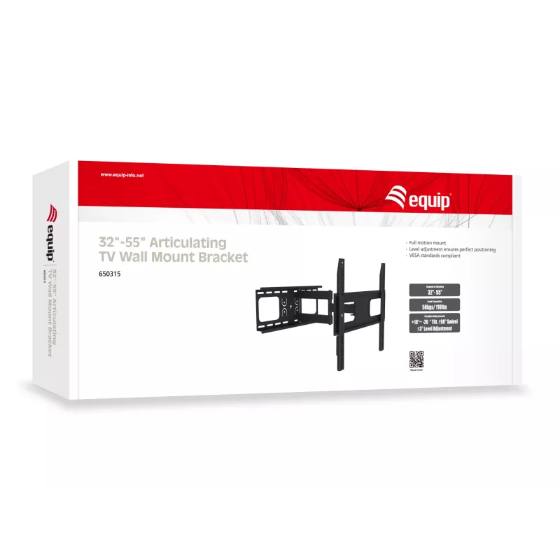 Equip 32 inch-55 inch nivel-TV-seinäteline, 200 x 200 mm, 400 x 400 mm, -20 - 10°, -90 - 90°, teräs, musta
