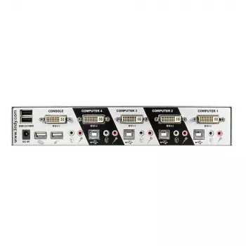 Lindy 4 Port DVI-I Single Link KVM Switch Pro, 2048 x 1536 pikseliä, Full HD+, hopea