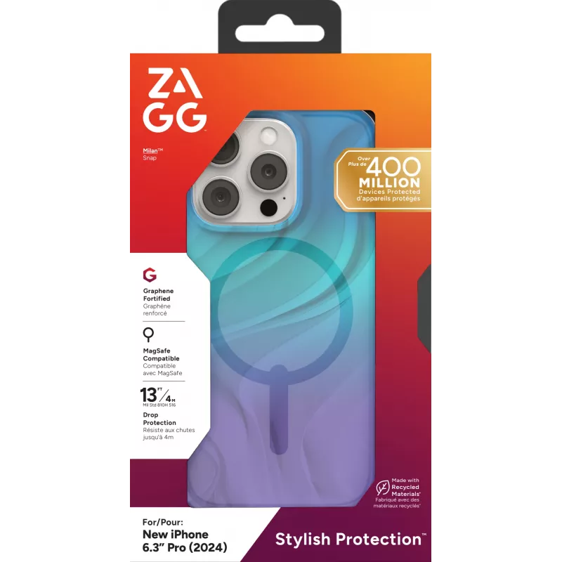 ZAGG Milan Snap 702315108 suojakuori iPhone 16 Pro -puhelimelle, MagSafe-yhteensopiva, grafeeni, Deep Aurora