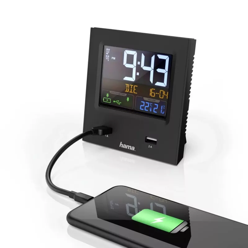 Hama Dual-USB digitaalinen herätyskello musta