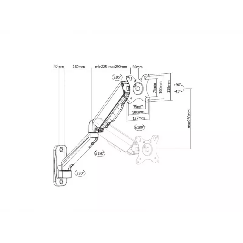 Equip 17–32 tuuman yhden näytön seinäkiinnike, varren pituus: 564 mm