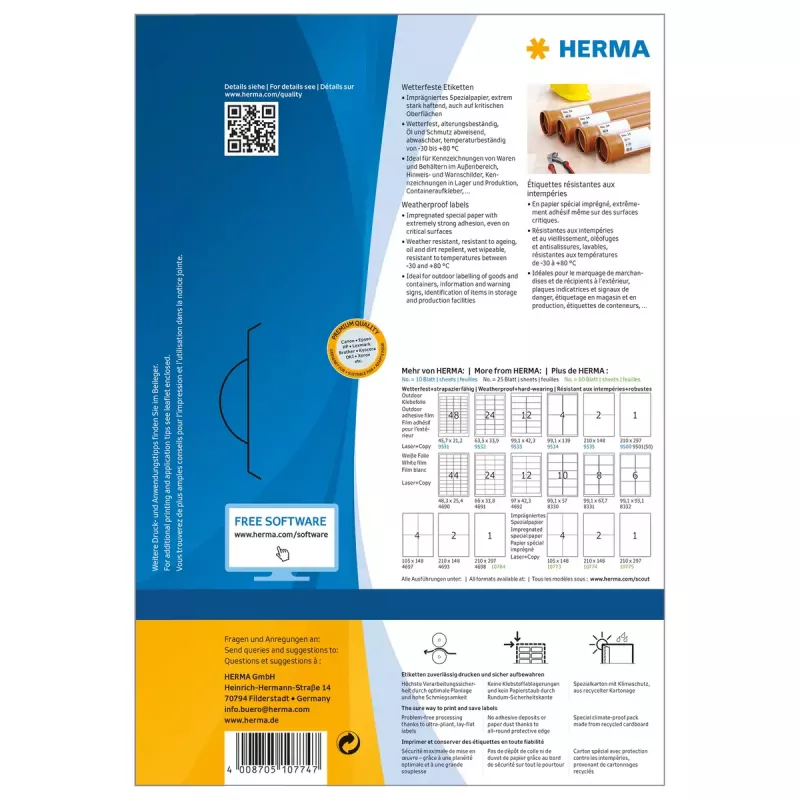 Itseliimautuva tulostustarra HERMA 10774 valkoinen 21x14,8 cm 160 tarraa