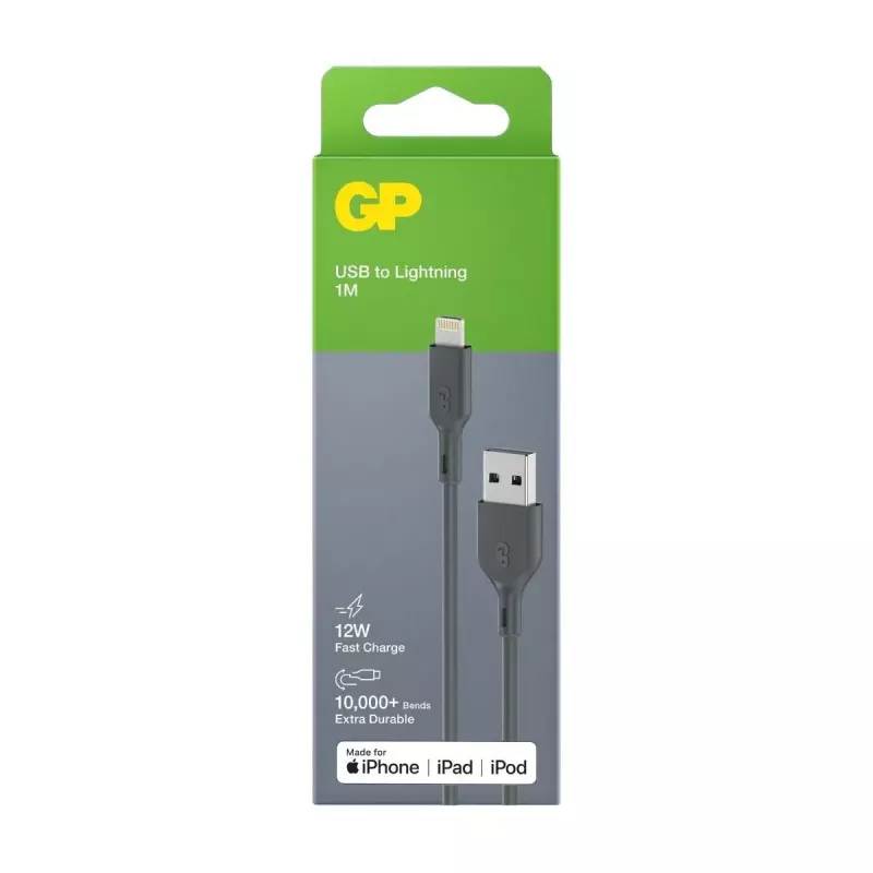 Kaapeli GP Batteries CL1N 1m Lightning - USB A 12W 2,4A