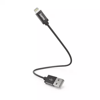 Hama latauskaapeli, USB-A - Lightning, 0,2 m, nylon, musta