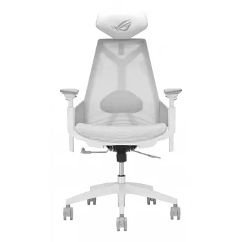 PC-pelituoli Asus ROG Destrier Ergo Core White — Mesh-istuinpinta, enimmäiskuormitus 136 kg, leveys 720 mm, syvyys 840 mm, korkeus 129–137,5 cm