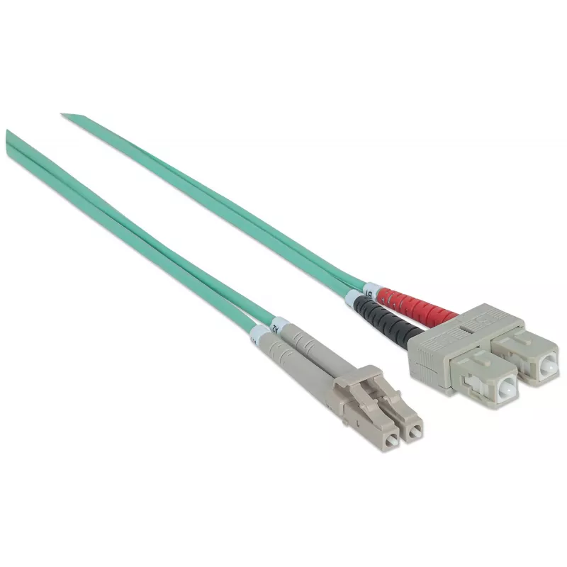 Intellinet kuitu-patchkaapeli, OM3, LC/SC, 2 m, aqua, duplex, multimode, 50/125 µm, LSZH, kuitu, elinikäinen takuu