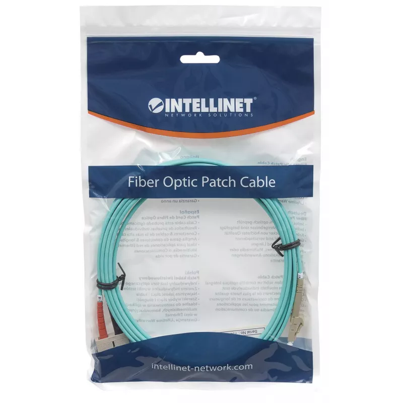 Intellinet kuitu-patchkaapeli, OM3, LC/SC, 2 m, aqua, duplex, multimode, 50/125 µm, LSZH, kuitu, elinikäinen takuu