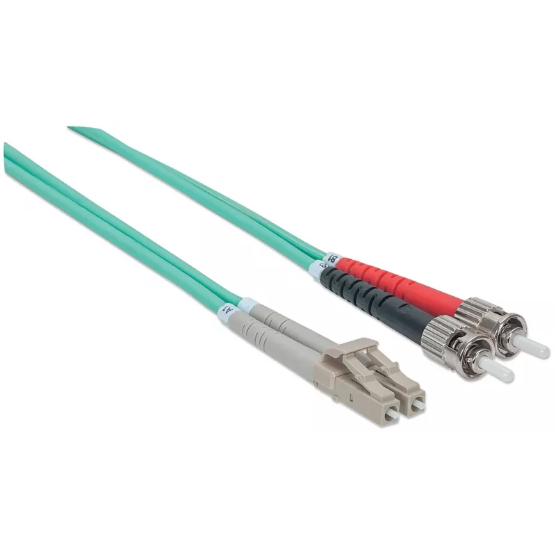 Intellinet kuitu-kaapeli, OM3, ST/LC, 1 m, aqua, duplex, multimode, 50/125 µm, LSZH, kuitu, elinikäinen takuu
