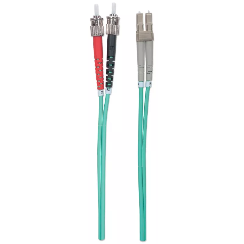Intellinet kuitu-kaapeli, OM3, ST/LC, 2 m, aqua, duplex, multimode, 50/125 µm, LSZH, kuitu, elinikäinen takuu