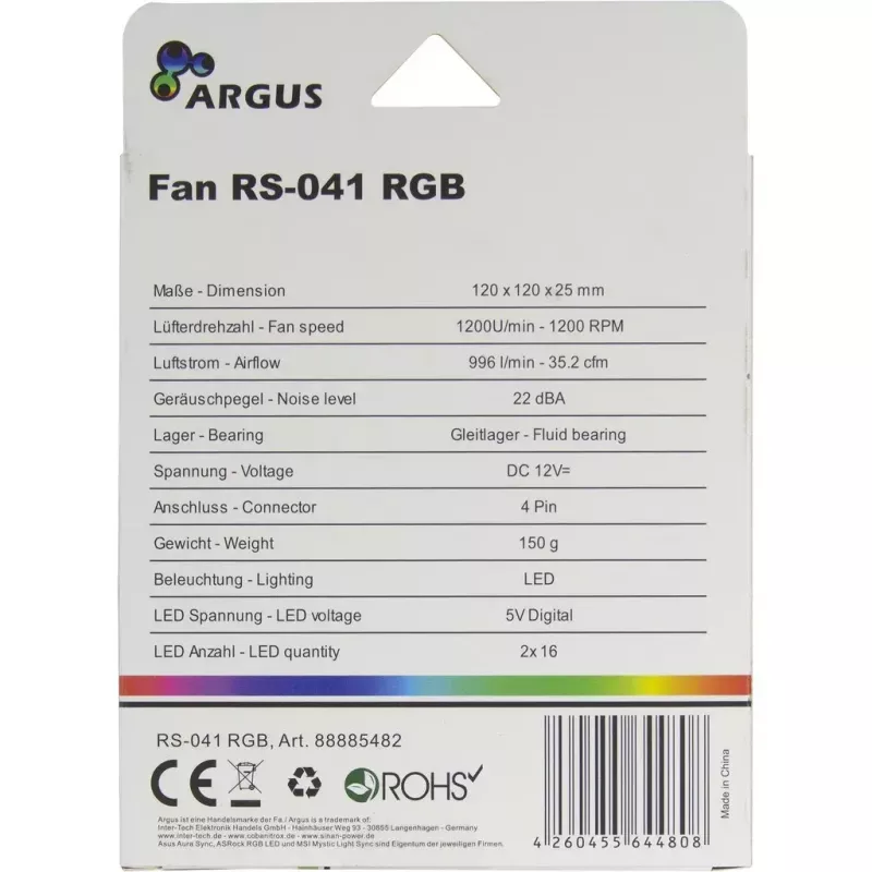 Tuuletin Inter-Tech RS-041 RGB 12 cm musta