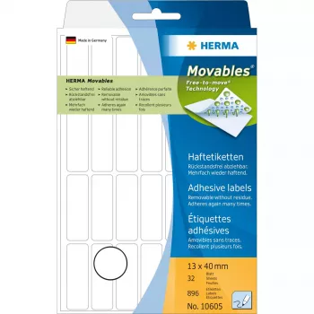 Yleisliimatarra HERMA 13x40 mm valkoinen Movables/irrotettava paperi matta 896 kpl