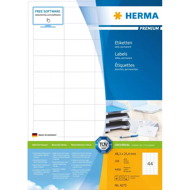 Itseliimautuva tulostintarra HERMA Labels Premium A4 48,3x25,4 mm