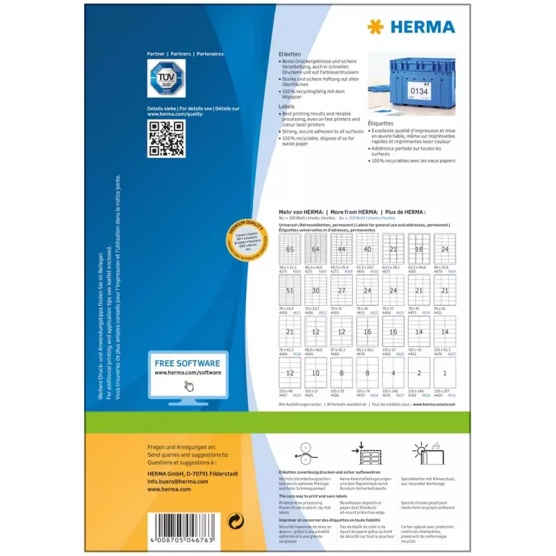 Tarrat HERMA Premium A4 105x148 mm valkoinen paperi matta 400 kpl
