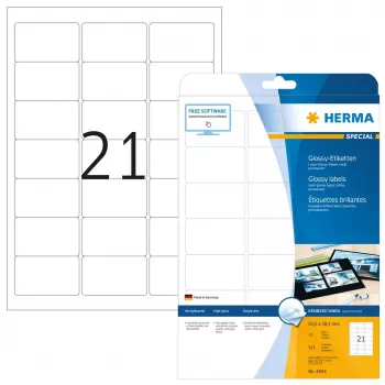 Itseliimautuva tulostustarra HERMA Labels A4 63,5x38,1 mm valkoinen paperi kiiltävä 525 kpl