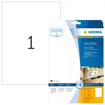 Itseliimautuva tulostustarra HERMA Labels A4 210x297 mm valkoinen erittäin vahvasti tarttuva paperi matta 25 kpl