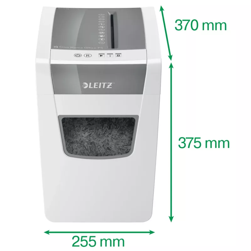 Leitz IQ ohut kotitoimiston silppuri P4, ristileikkaus, 22 cm, 4 x 28 mm, 23 L, 225 arkkia, 58 dB