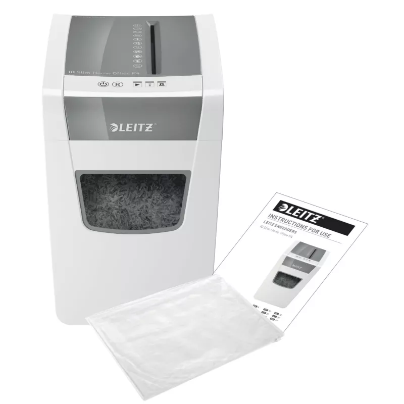 Leitz IQ ohut kotitoimiston silppuri P4, ristileikkaus, 22 cm, 4 x 28 mm, 23 L, 225 arkkia, 58 dB