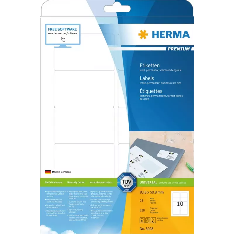 Itseliimautuva tulostintarra HERMA Labels Premium A4 83,8x50,8 mm