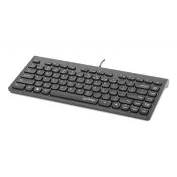 Manhattan ohut langallinen USB-mininäppäimistö, 12 multimedia-/toimintonäppäintä, integroitu 1,5 m USB-A-kaapeli, kompakti low-profile-malli, PC:lle ja kannettavalle, musta