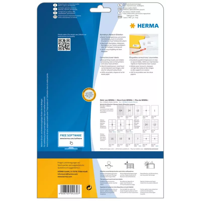 Itseliimautuvat tarrat HERMA A4 210x297 mm 25 kpl