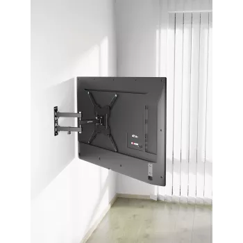 Manhattan seinäteline TV:lle ja näytöille (täysin liikkuva), näytöille 32 tuumasta 55 tuumaan, VESA-yhteensopivuus: kaikki 100x100 mm ja 400x400 mm välillä – tarkista näytön takana olevien neljän kiinnitysreiän mitat varmistaaksesi sopivuuden, enintään 30 kg, musta, teline