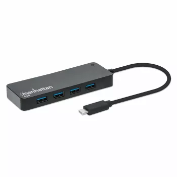 Manhattan USB-C-telakka/keskitin, liitännät (x7): USB-A (x7), 5 Gbit/s (USB 3.2 Gen1, myös USB 3.0), ulkoinen virtalähde ei tarpeen, yleinen kaikille laitteille, kaapeli 15 cm, SuperSpeed USB, musta, kolmen vuoden takuu