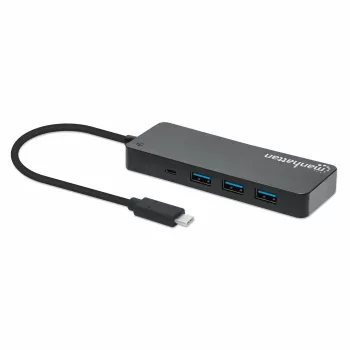 Manhattan USB-C-telakka/keskitin, liitännät (x7): USB-A (x7), 5 Gbit/s (USB 3.2 Gen1, myös USB 3.0), ulkoinen virtalähde ei tarpeen, yleinen kaikille laitteille, kaapeli 15 cm, SuperSpeed USB, musta, kolmen vuoden takuu