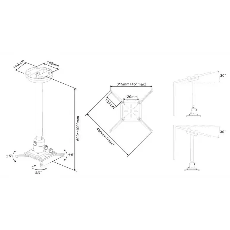 Multibrackets M Universal -projektorikattoteline 600-1000 hienosäädöllä