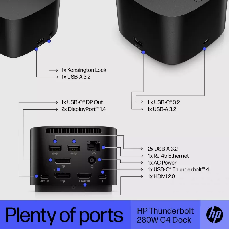 HP Thunderbolt Dock 280W G4 langallinen telakointiasema Thunderbolt 4 musta