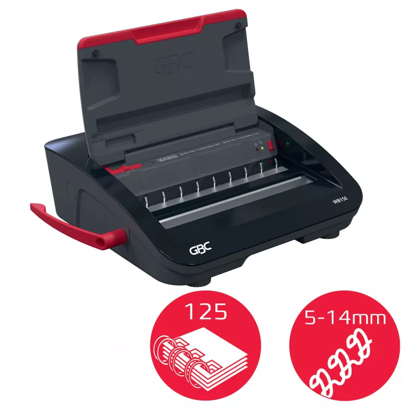 GBC WireBind® WB15E sähköinen sidontakone, lankasidontakone, sähköinen, 125 arkkia, musta, punainen