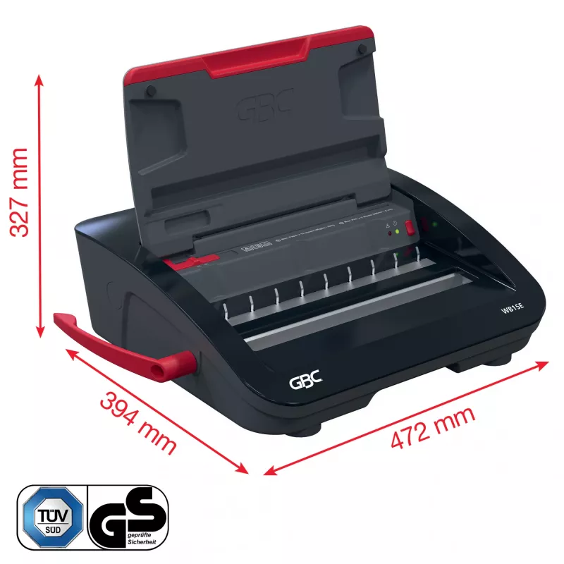 GBC WireBind® WB15E sähköinen sidontakone, lankasidontakone, sähköinen, 125 arkkia, musta, punainen
