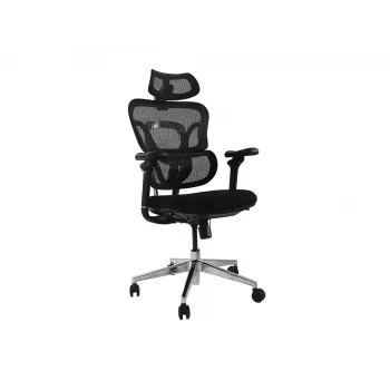 Ergonominen toimistotuoli EQUIP 651053 niskatuella ja käsinojilla, verkkoselkänoja, pehmustettu istuin, korkeussäädettävä 117–135 cm, leveys 660 mm, musta