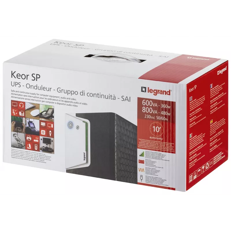 Legrand Keor ASI SP 800 GR keskeytymätön virransyöttö (UPS) Line-Interactive 0,8 kVA 480 W 2 AC-lähtöä