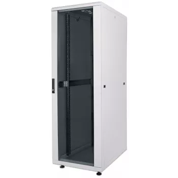 Intellinet 19 tuuman verkkokaappi – vapaasti seisova, 26HE, 600x600 mm (leveys x syvyys), harmaa, Flatpack, enintään 1500 kg, monipistelukko, yksi lukko kummassakin sivupaneelissa, käytettävä syvyys 123–373 mm, IP20, räkki, teräs