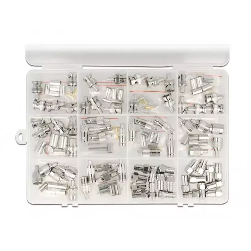 Delock 66811 koaksiaalipuristusliitinsarja, 70 kpl, 75 ohm, BNC/TNC/F