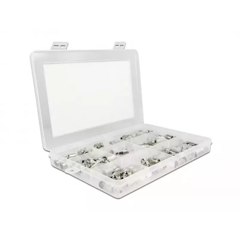 Delock 66811 koaksiaalipuristusliitinsarja, 70 kpl, 75 ohm, BNC/TNC/F