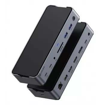 eSTUFF GLB232006 kannettavan telakointiasema/porttireplikaattori johdollinen USB 3.2 Gen 1 (3.1 Gen 1) Type-C alumiini, musta