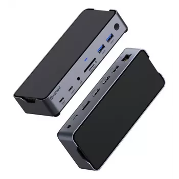 eSTUFF GLB232006 kannettavan telakointiasema/porttireplikaattori johdollinen USB 3.2 Gen 1 (3.1 Gen 1) Type-C alumiini, musta