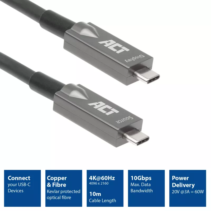 ACT USB-C 3.2 Gen2 aktiivinen optinen kaapeli 7,5m USB 3.2 Gen 2 10 Gbit/s