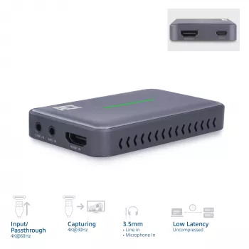 ACT USB-C -videokaappauskortti, HDMI 4K@60Hz läpivienti, 4K@30Hz tallennus